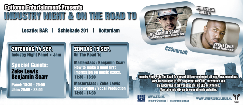 Industry Night op 14 sept. eenmalig in BAR met special guests Benjamin Scarrs (UK, UMG) en Zeke Lewis (US, Motown)