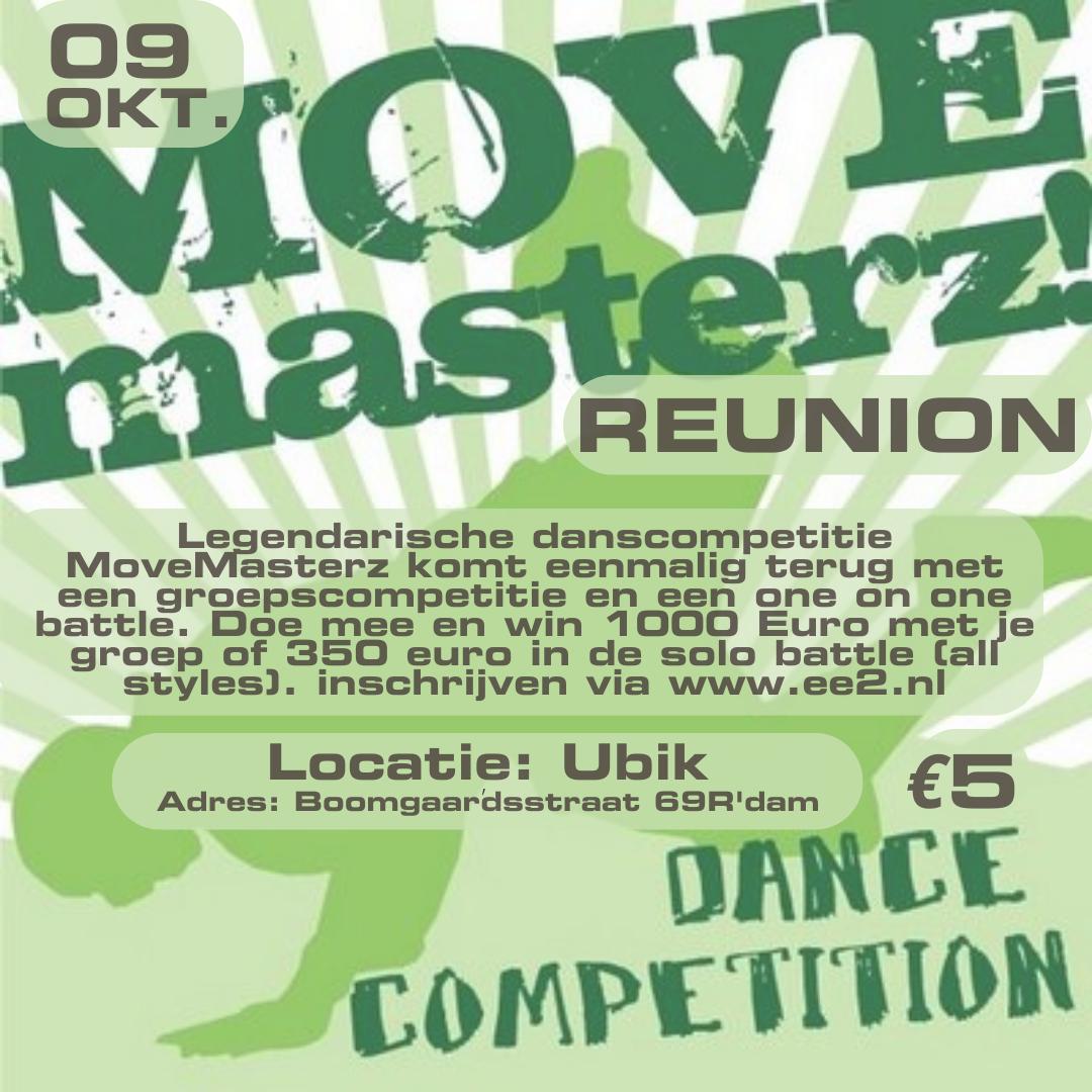 Legendarische danscompetitie MoveMasterz komt eenmalig terug met een groepscompetitie en een one on one battle. 